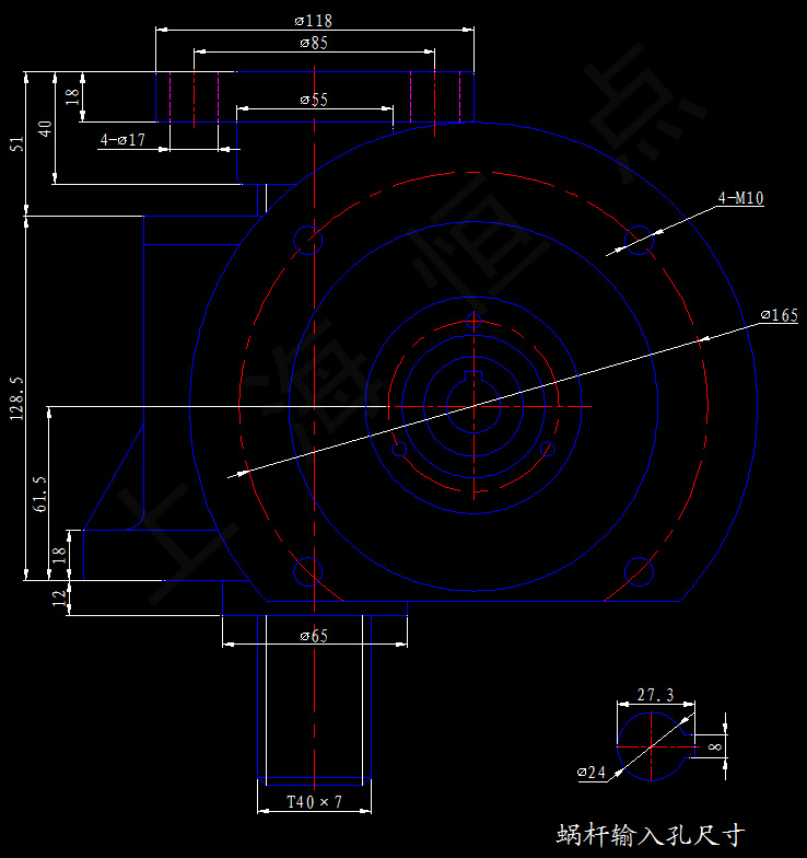 5噸絲杆升降機[SWLD5-1A-II]單邊法蘭輸入外型尺寸CAD圖