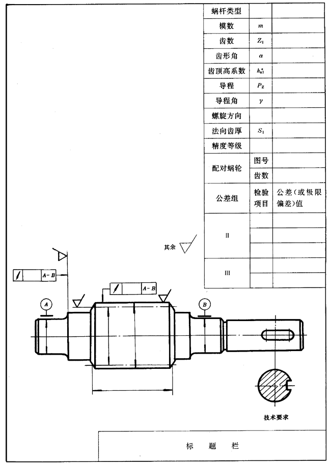 圓柱蝸杆、蝸輪圖樣上應注明的尺寸數據圖例