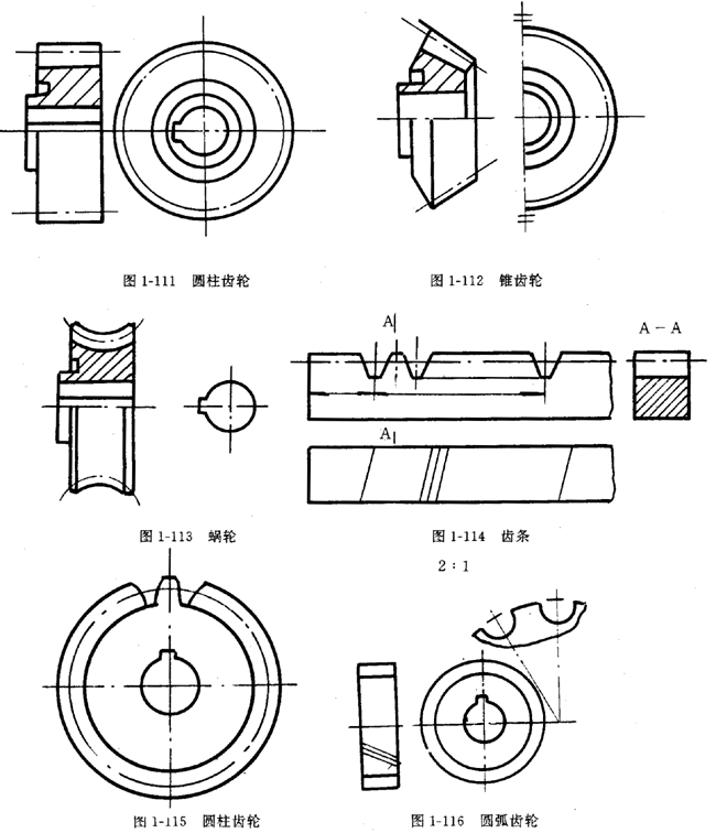 鏈輪的畫法、齒輪、蝸輪、蝸杆齧合畫法