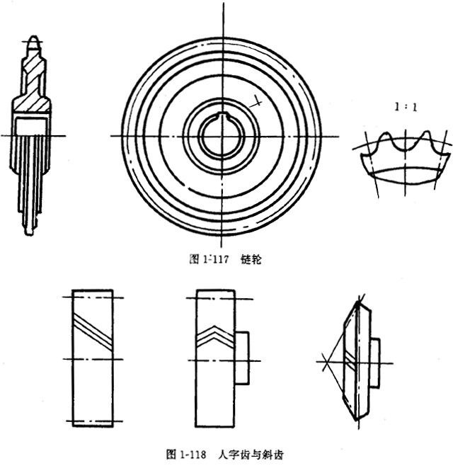 鏈輪的畫法、齒輪、蝸輪、蝸杆齧合畫法