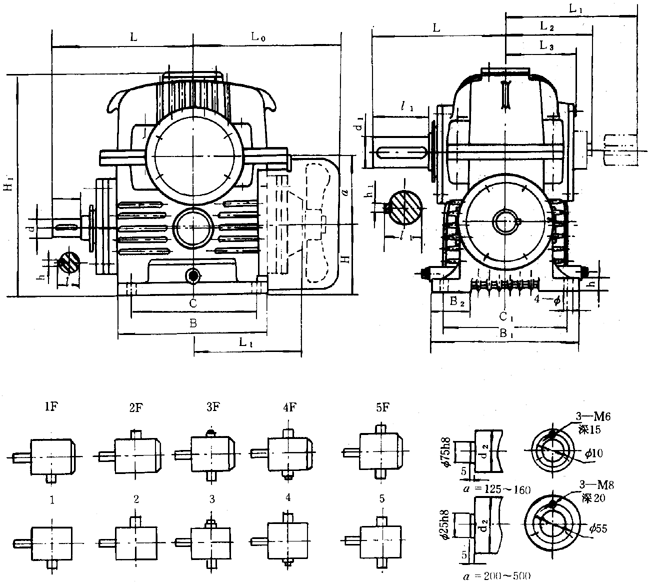 蝸輪減速器外形、安裝尺寸