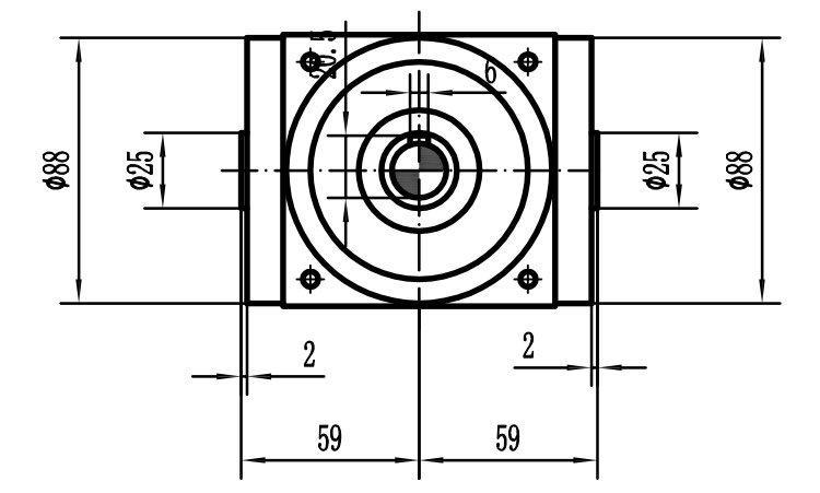 HDA09系列換向器：HDA09-2：1-E外形安裝尺寸圖1