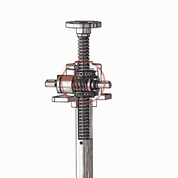 以右側蝸杆爲例，面對著蝸杆時，蝸杆順時針旋轉，絲杆下降；蝸杆逆時針旋轉，絲杆上升。