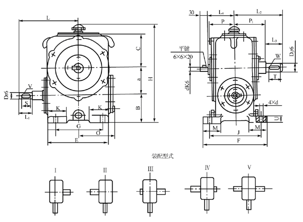 圓柱蝸杆減速器的外形、安裝尺寸及裝配形式
